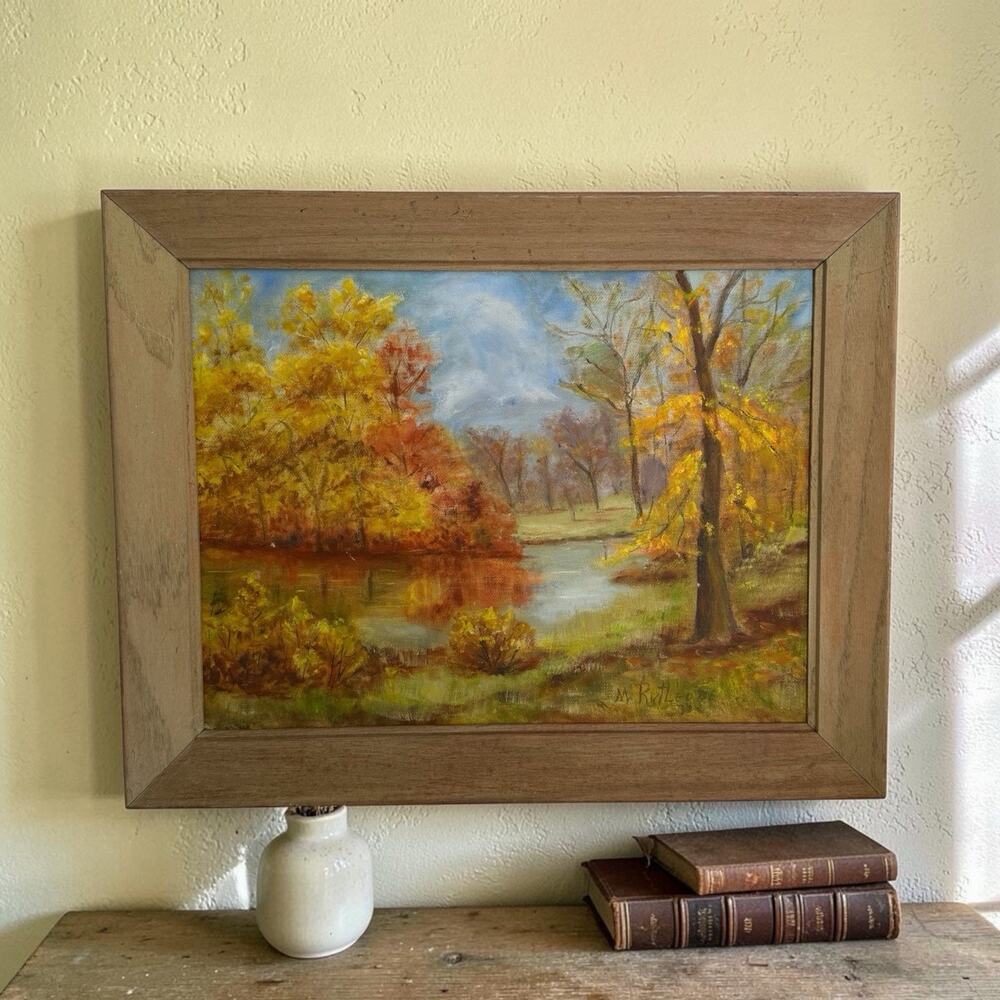 Vintage 1978 oil painting original framed landscape Signed M Rutledge 19x15.25